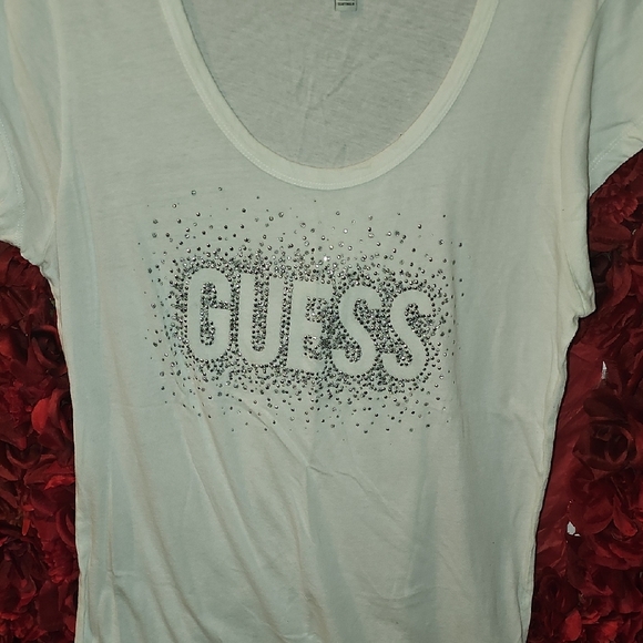 Guess Women's White Graphic Short Sleeve T-Shirt Size XLarge - Picture 1 of 5